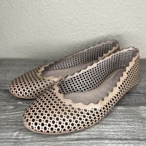 CHLOE Perforated Leather Lauren Scalloped Ballet Flats 37.5 US 7 Nude Beige